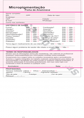 Ficha Anamnese Micropigmentação