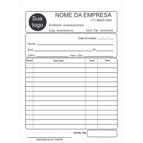 Talão -1 Via 20x30 (Personalizado)